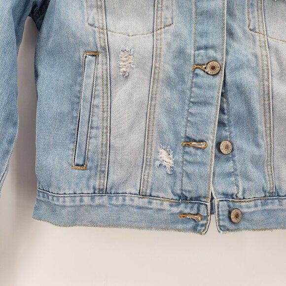 FOREVER 21 Distressed "Girl Squad" Los Angeles Denim Jacket M Light Wash Trucker - Picture 8 of 11